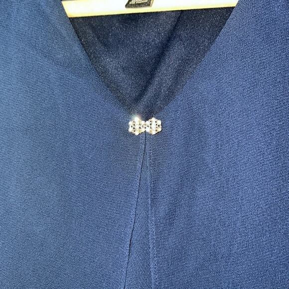 SLNY Navy Blue Ruffle Dress w/ Cap Sleeves & Silver Gemstone Details, Size 8 - Picture 5 of 6